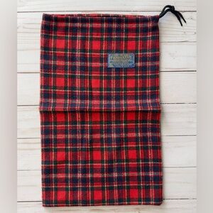 Pendleton 100% Wool Drawstring Bag Shoe Bag Red Plaid Made in USA